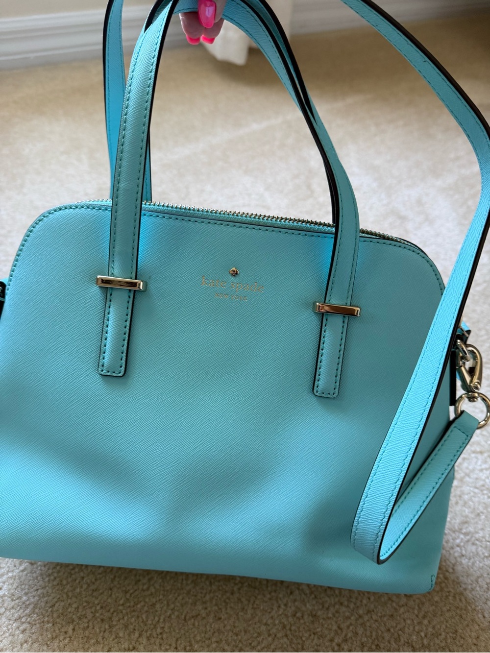 kate spade turquoise leather dome satchel